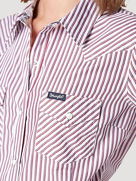 Wrangler Women's Stripe Print Western Button Down Shirt