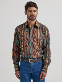 Wrangler Men's Checotah Long Sleeve Western Snap Shirt in Chocolate Brown