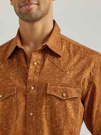 Wrangler Way Out West Men's Long Sleeve Western Snap Shirt in Raw Hide