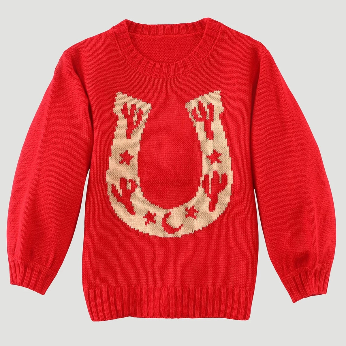 Wrangler Girl's Horseshoe Cacti Sweater in Red