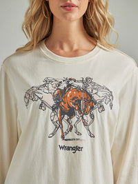 Wrangler Retro Women's White Long Sleeve Horse in Motion Relaxed Tee