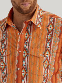 Wrangler Men's Checotah Long Sleeve Western Snap Shirt in Southwestern Rust