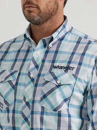 Wrangler Men's Logo Long Sleeve Western Button Down Shirt in Lark Plaid