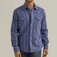 Men's Wrangler Retro Premium Western Snap Southwestern Print Shirt in Vintage Indigo