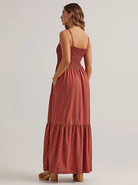 Wrangler Retro Women's Smocked Bodice Maxi Dress in Rust