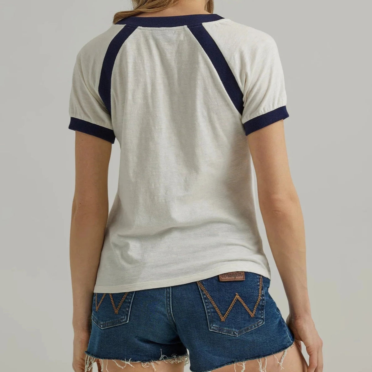 Wrangler Retro Women's Western Vintage Ringer T-Shirt in Cream & Navy