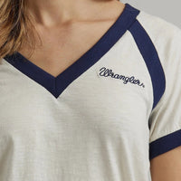 Wrangler Retro Women's Western Vintage Ringer T-Shirt in Cream & Navy