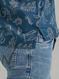 Wrangler Retro Women's Cowgirl Camp Shirt in Boot Blue