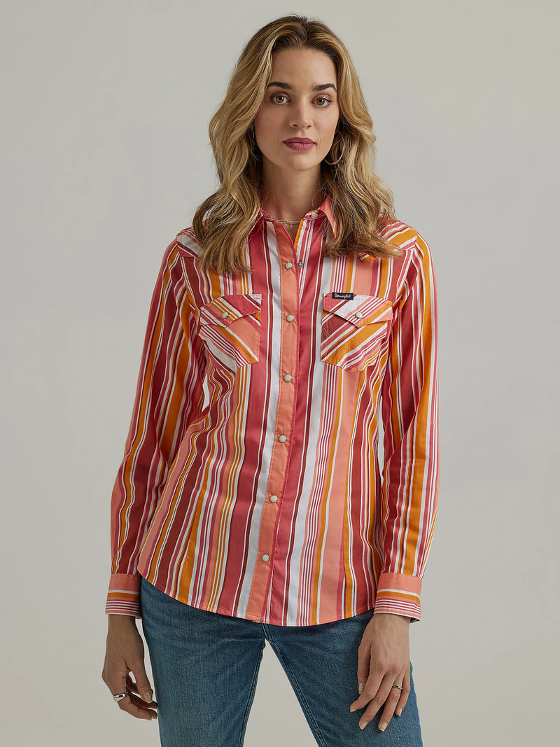Wrangler Women's All Occasion Long Sleeve Western Snap Shirt in Sunny Stripe