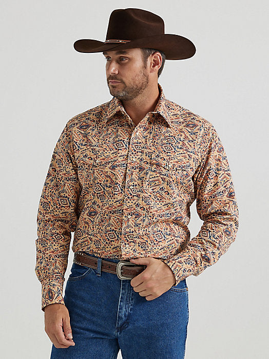 Wrangler Men's Checotah L/S Western Snap Shirt in Fiesta Orange