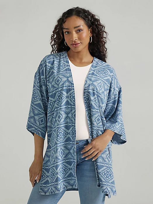 Wrangler Retro Women's Geometric Denim Kimono in Denim Blue