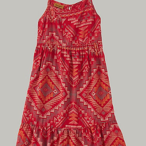 Wrangler Girl's Southwestern Tiered Maxi Dress in Red