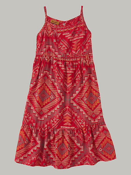 Wrangler Girl's Southwestern Tiered Maxi Dress in Red