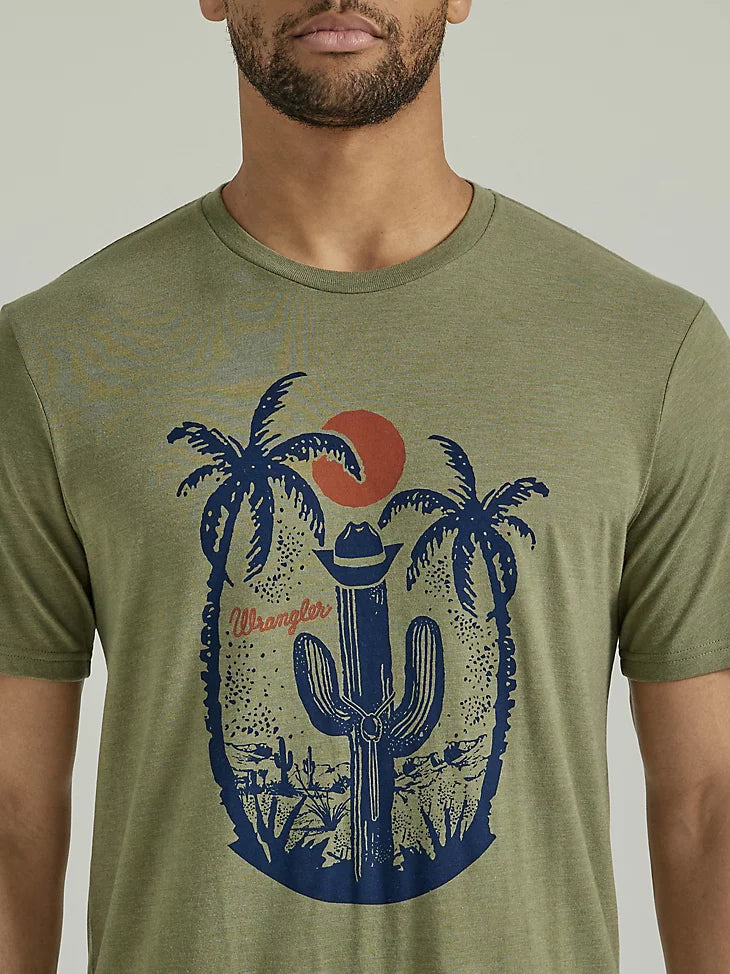 Wrangler Men's Coconut Cowboy Graphic T-Shirt in Lichen
