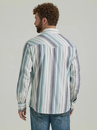 Wrangler Retro Men's Premium Western Snap Shirt in Seafoam Stripe