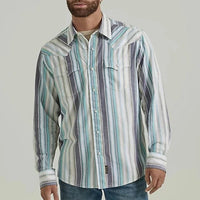 Wrangler Retro Men's Premium Western Snap Shirt in Seafoam Stripe