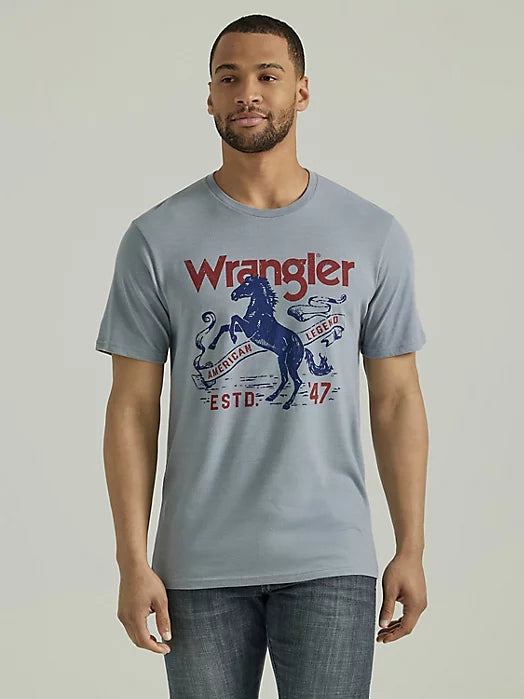 Wrangler Men's Bucking Horse Graphic T-Shirt in Tradewinds Heather
