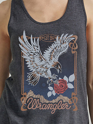 Wrangler Retro Women's Swooping Eagle Racerback Tank in Caviar Heather