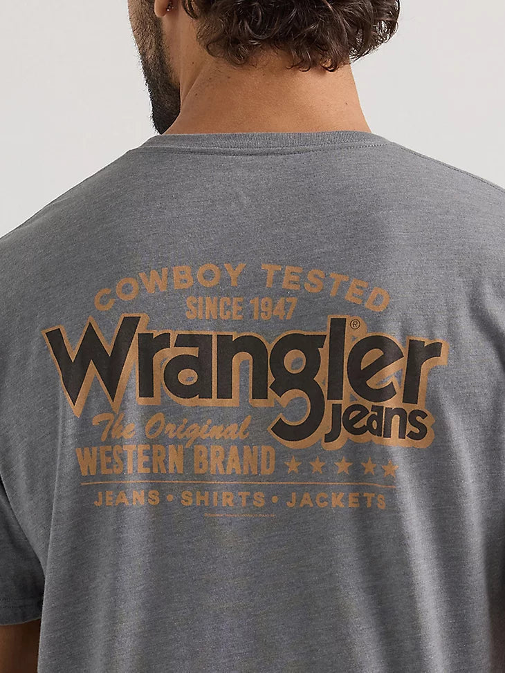 ◆Wrangler◆ Crayon Cowboy Hat TShirt Charcoal Wrangler Men's Graphic Logo T-Shirt in Graphite Heather