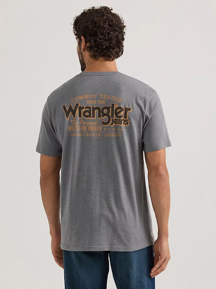 ◆Wrangler◆ Western Symbols TShirt Charcoal Wrangler Men's Graphic Logo T-Shirt in Graphite Heather