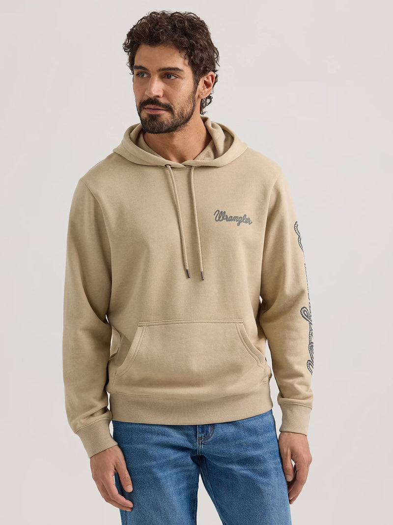 Wrangler Men's Rope Logo Pullover Hoodie in Trench Coat Heather