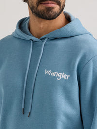 Wrangler Men's Desert Cacti Logo Pullover Hoodie in Medium Blue