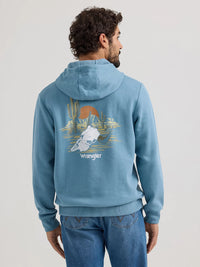 Wrangler Men's Desert Cacti Logo Pullover Hoodie in Medium Blue