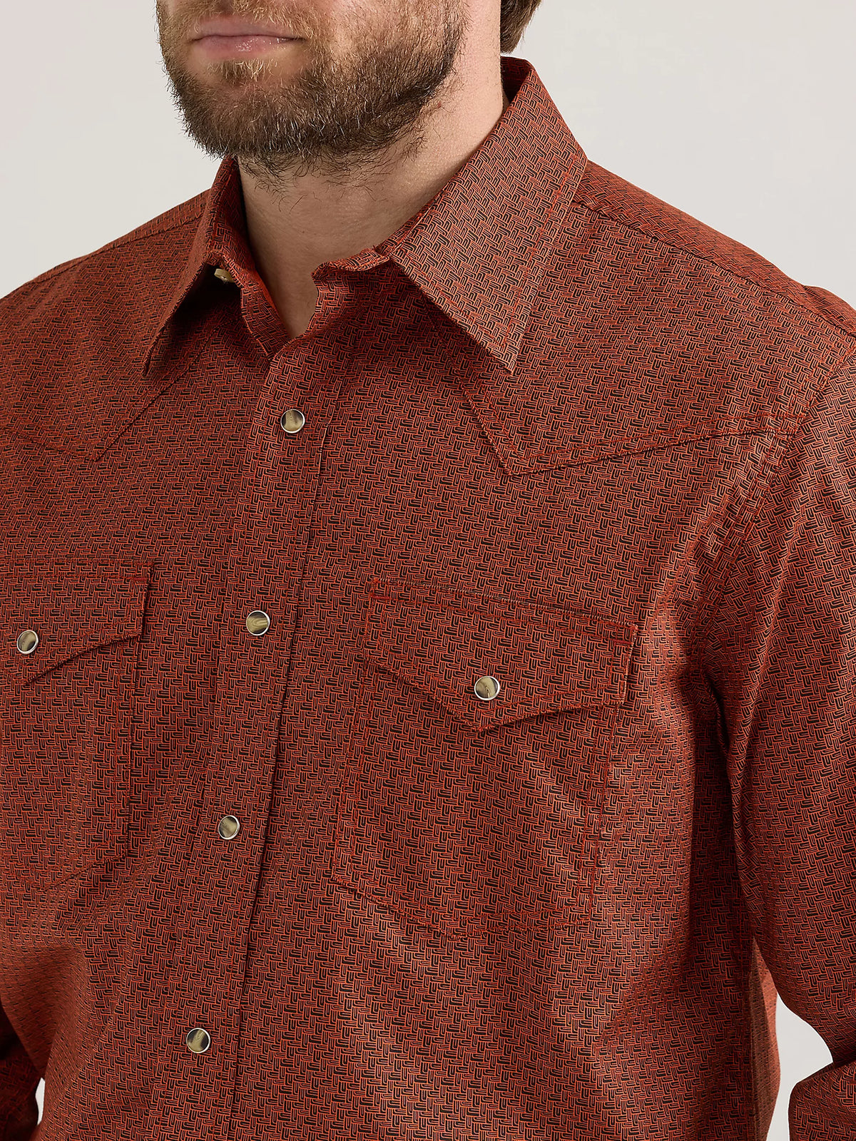 Wrangler Men's L/S 20X Competition Western Snap Shirt in Burnt Umber Hatch