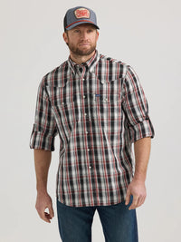 Wrangler Men's L/S Plaid Performance Western Snap Shirt in Black & Red