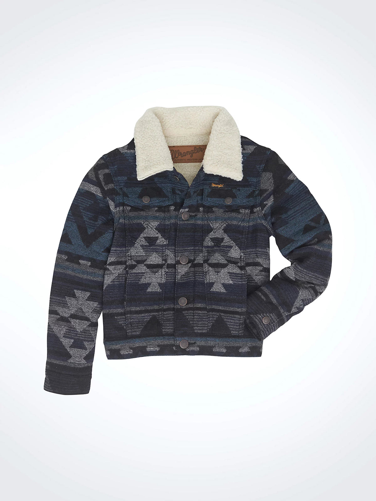 Wrangler Boy's Southwestern Sherpa Lined Jacquard Jacket in Navy Waters