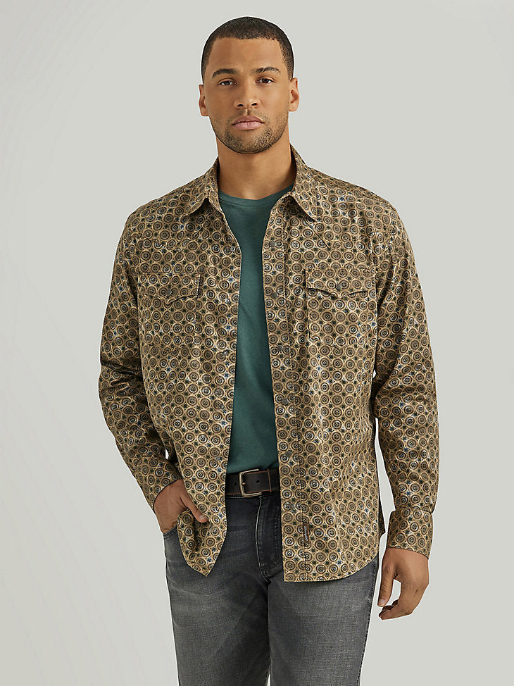 Wrangler Retro Men's Premium Western Snap Shirt in Brown Medallion