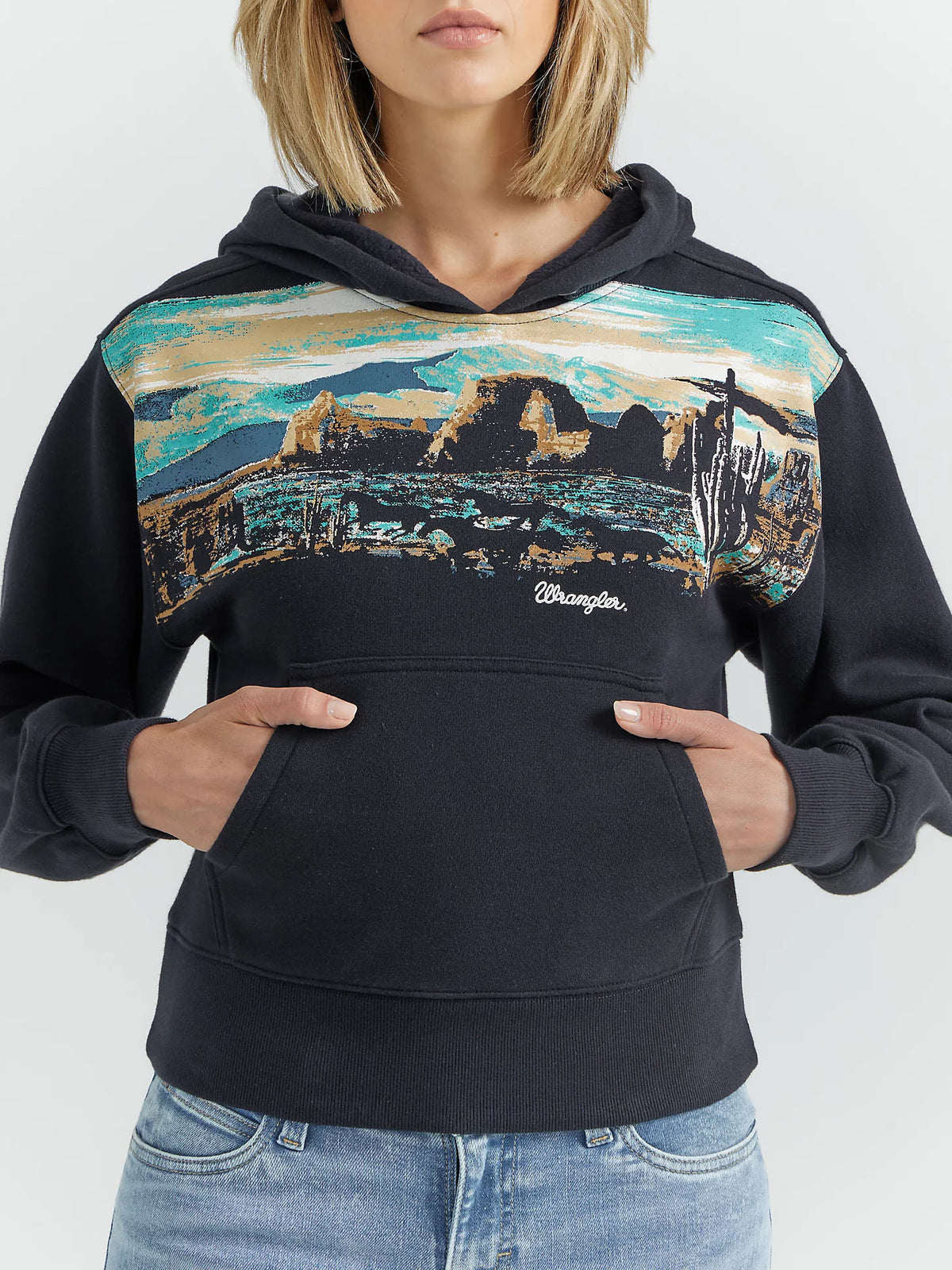 Wrangler Retro Women's Landscape Graphic Hoodie in Dark Navy