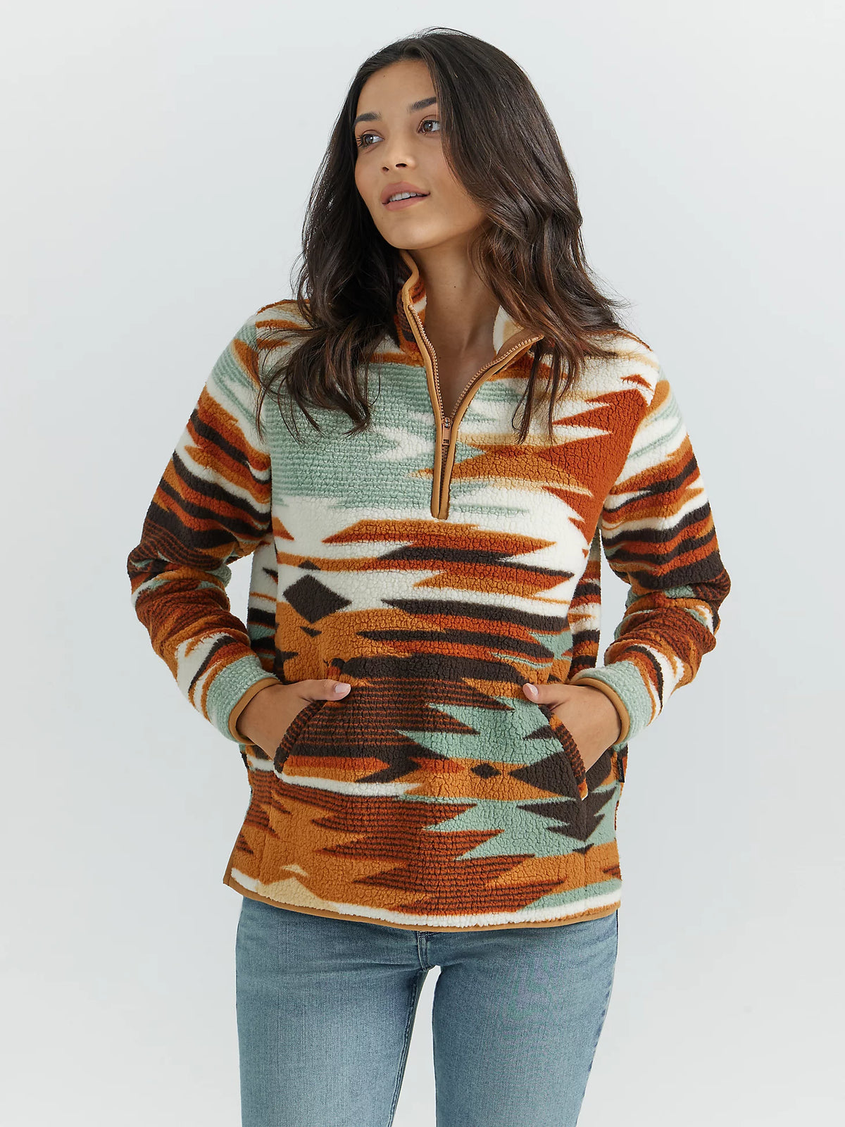 Wrangler Retro Women's Quarter-Zip Sherpa Pullover in Desert Hues