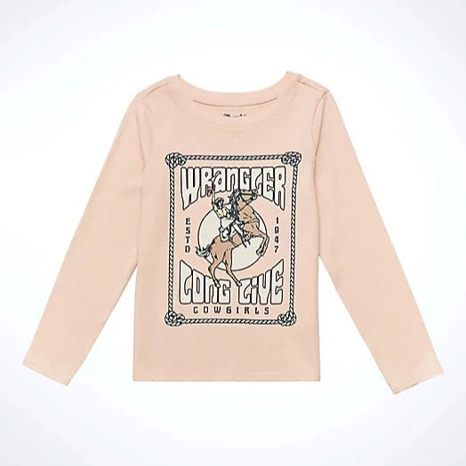 Wrangler Girl’s Long Sleeve Cowgirls Graphic Tee in Pink