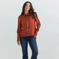 Wrangler Retro Women's Satin Rodeo Blouse in Burnt Orange