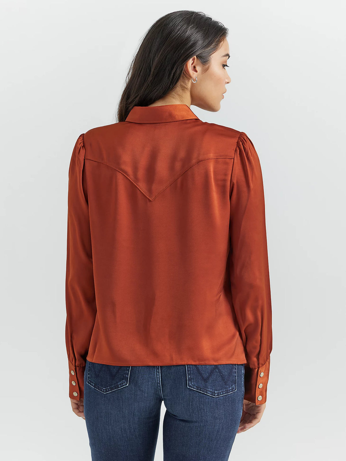 Wrangler Retro Women's Satin Rodeo Blouse in Burnt Orange