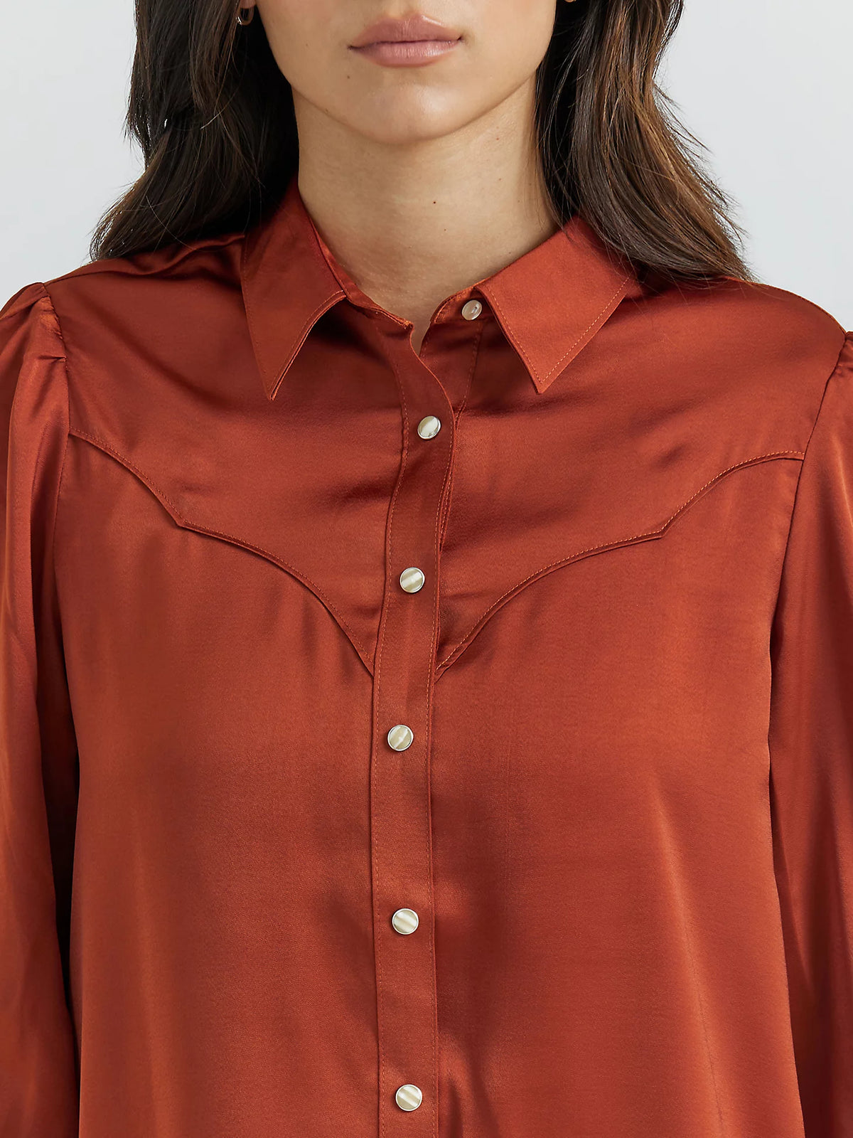 Wrangler Retro Women's Satin Rodeo Blouse in Burnt Orange