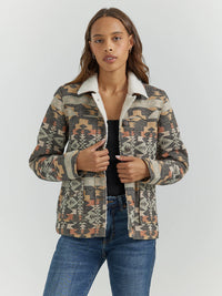 Wrangler Retro Women's Sherpa Lined Southwestern Barn Jacket in Grey Geo