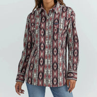 Wrangler Retro Women's L/S Boyfriend Checotah Western Snap Shirt in Burgundy