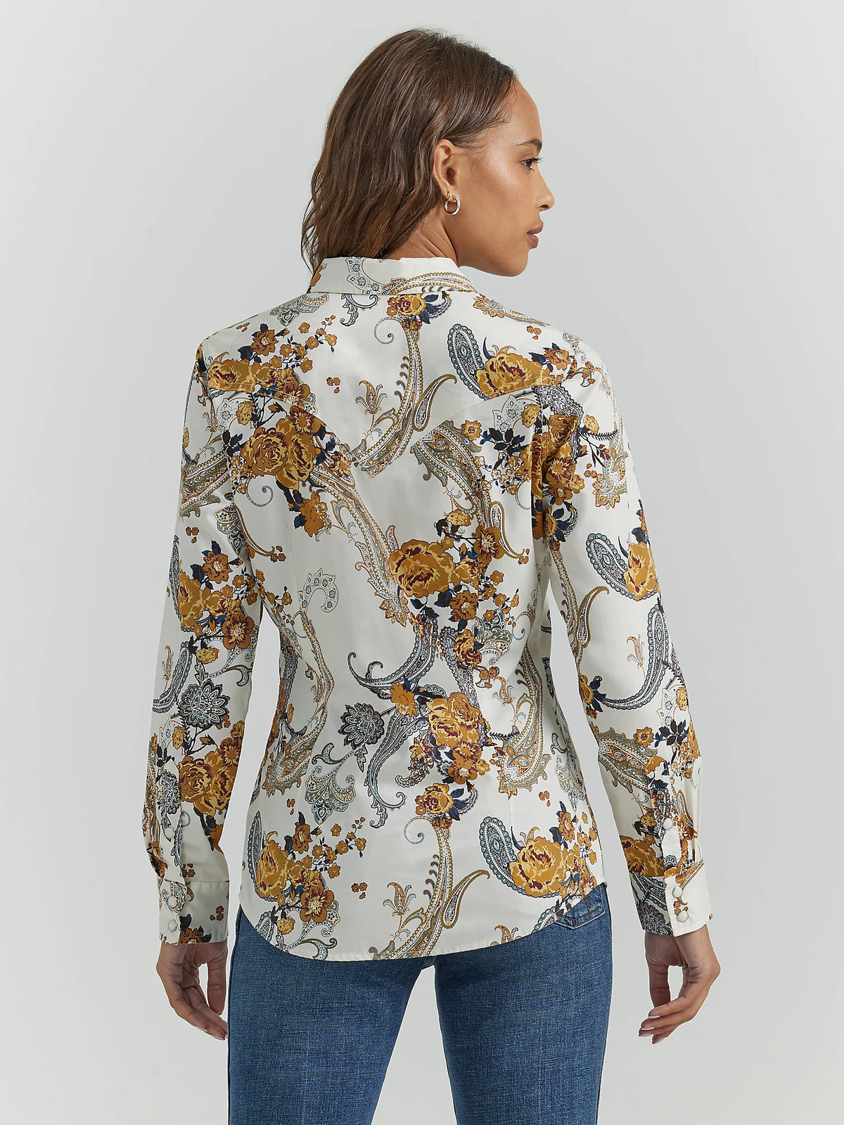 Wrangler Retro Women's L/S All Occasion Floral Paisley Western Snap Shirt in White