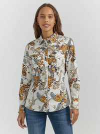 Wrangler Retro Women's L/S All Occasion Floral Paisley Western Snap Shirt in White