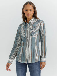 Wrangler Retro Women's L/S All Occasion Western Snap Shirt in Blue Stripe