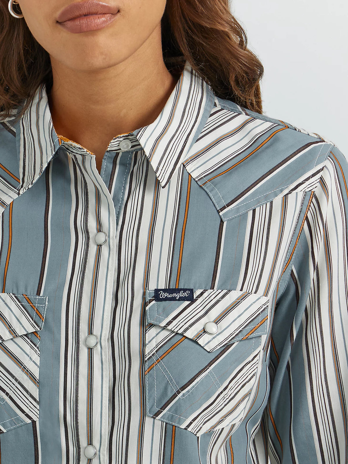 Wrangler Retro Women's L/S All Occasion Western Snap Shirt in Blue Stripe