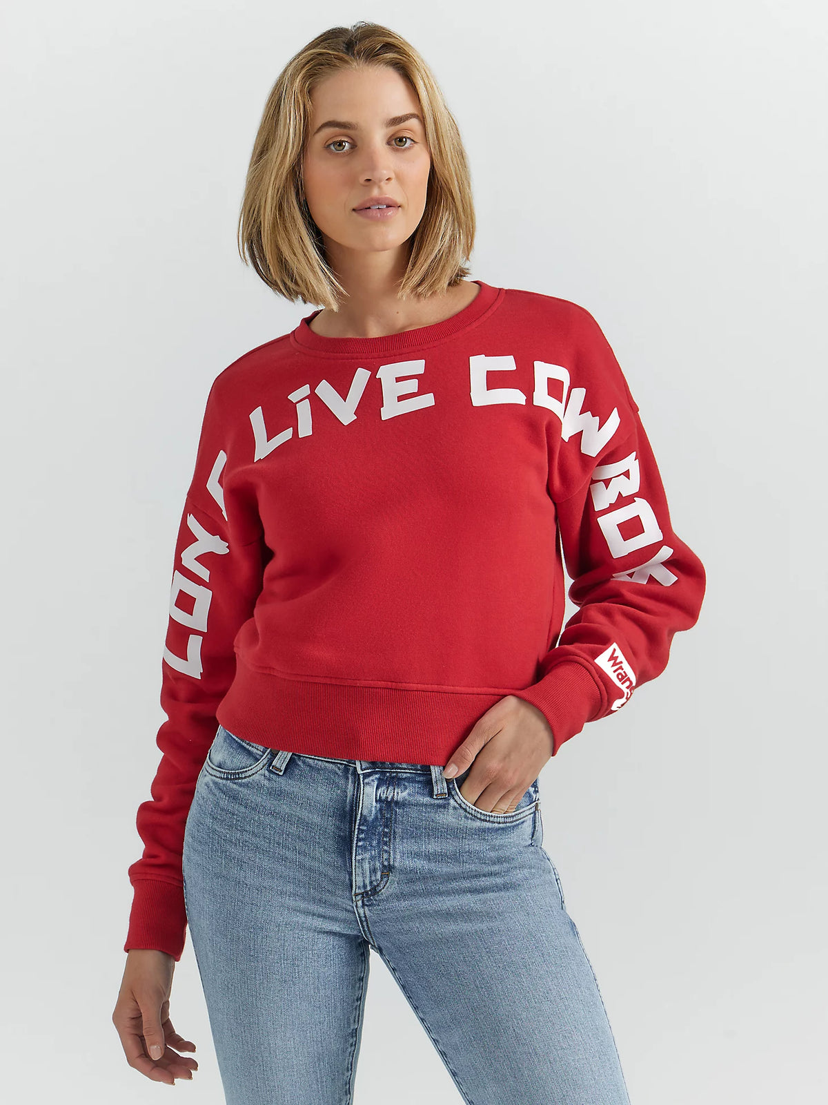 Wrangler Retro Women's Long Live Cowboys Crew Sweatshirt in Red