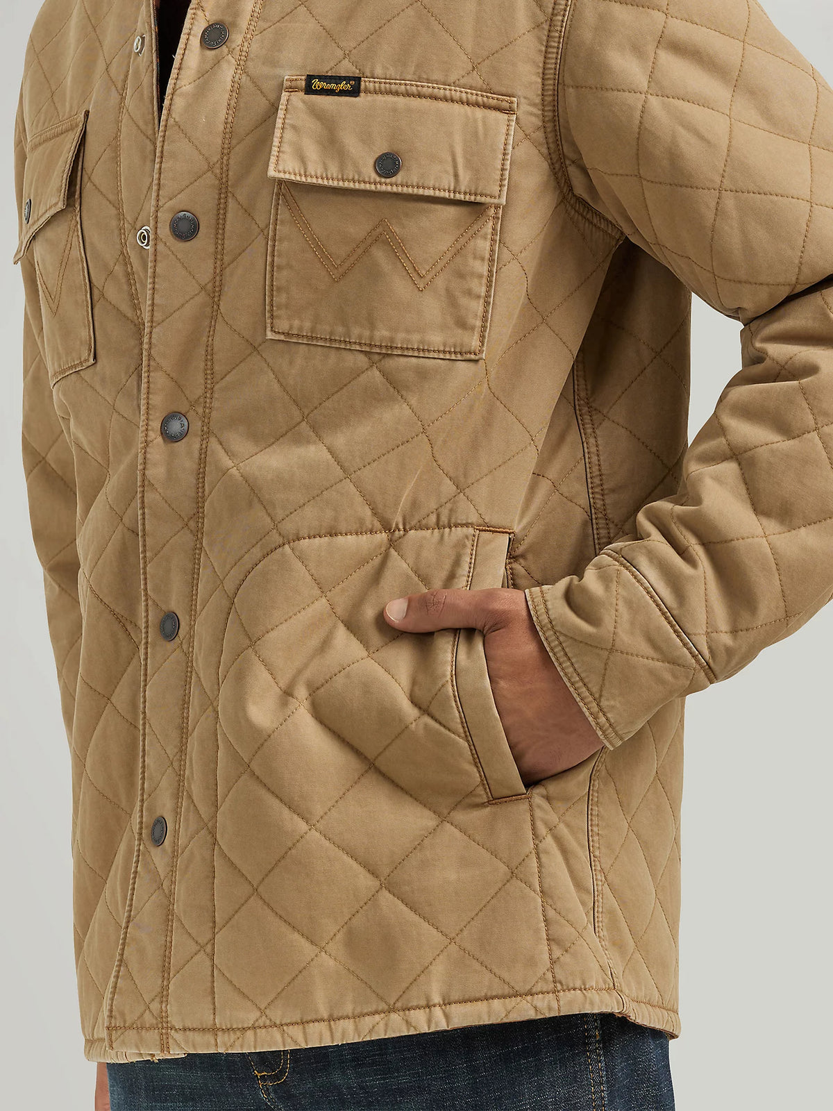 Wrangler Men's Reversible Quilted Shirt Jacket in Clay