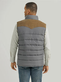 Wrangler Men's Corduroy Yoke Puffer Vest in Fence Post