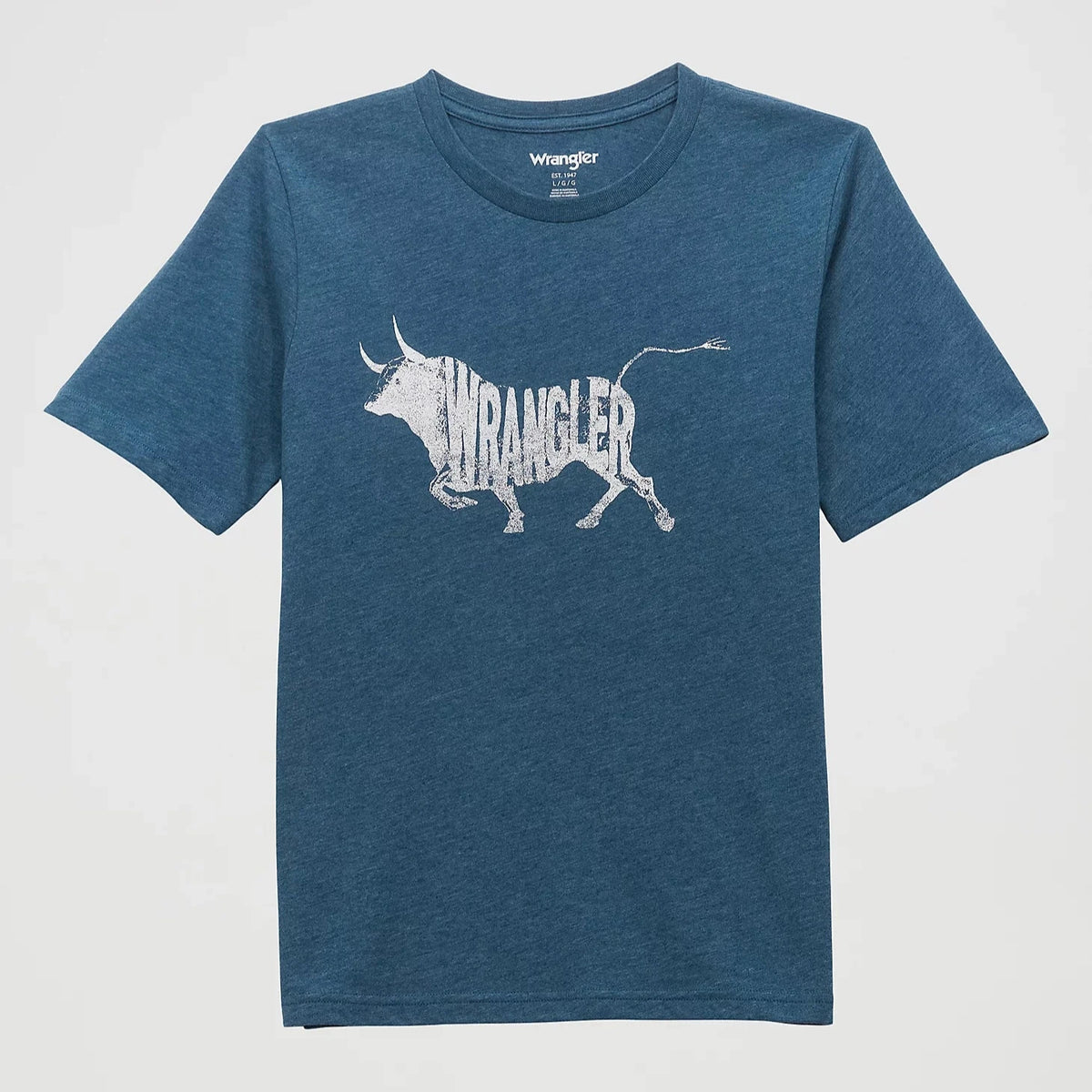 Wrangler Boy's Bull Graphic Logo T-Shirt in Dark Denim Heather