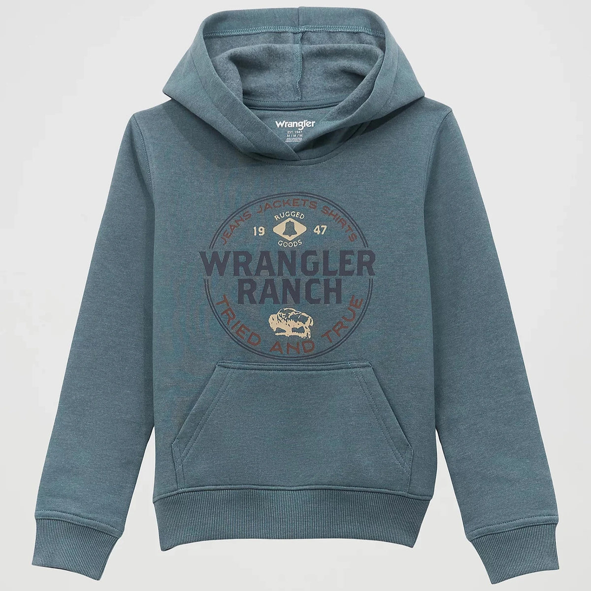 Wrangler Boy's 1947 Logo Pullover Hoodie in Goblin Blue