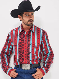 Wrangler Men's Checotah L/S Western Snap Shirt in Sonoran Red