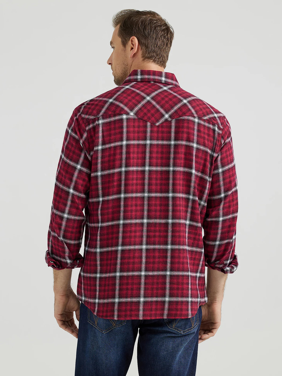 Wrangler Retro Men's L/S Flannel Western Snap Shirt in Berry Red Plaid